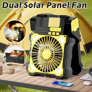 Portable Solar Camping Fans with Solar Panel Rechargeable Tent Fan w/ LED Light - Picture 1 of 19