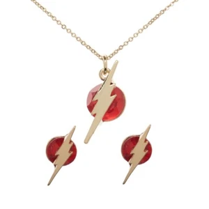 The Flash Jewelry Set Necklace Earrings Gift Tin DC Comics Lightning Bolt JLA - Picture 1 of 9