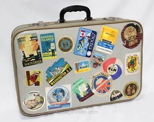 1960s Novelty Suitcase - Travel Stickers Gray Hard Shell Luggage World Traveler - Picture 1 of 10