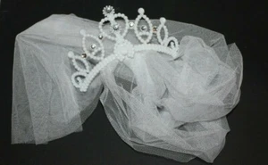 DOD Halloween Veil Tiara costume accesor, widow, bride, ghost, zombie, 23" Tulle - Picture 1 of 15