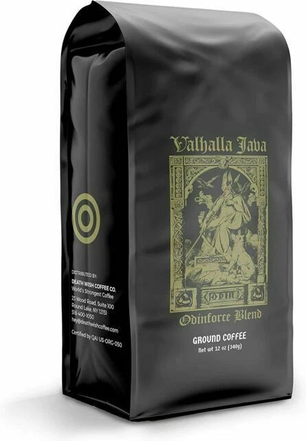 Death Wish Valhalla Java Ground Coffee, Dark Roast - 12oz