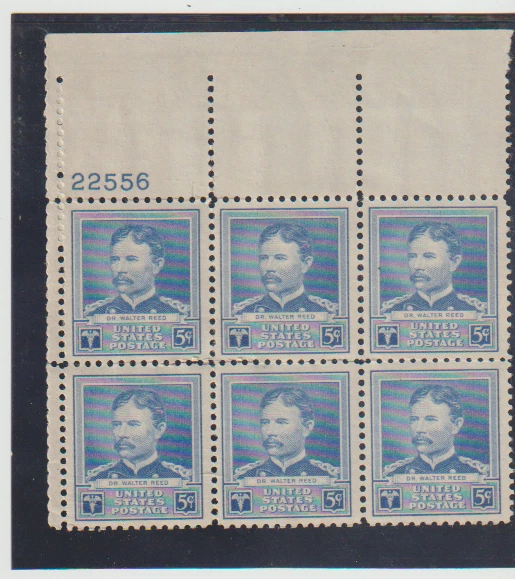 US Scott #877  5c, Plate Block of 6   Never  Hinged OG with some separation - Image 1 of 1
