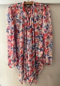 Ghost London ladies chiffon blouse blue pink OSFA pleated floaty tunic top - Picture 1 of 10