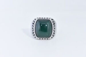 Vintage Stainless Steel Genuine Green Chrysoprase 10.5 Men's Ring