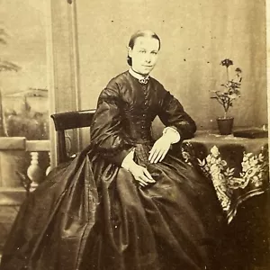 CDV Antique Photo Portrait Woman in Long Dark Hoop Dress Sitting Maidstone UK - Picture 1 of 5