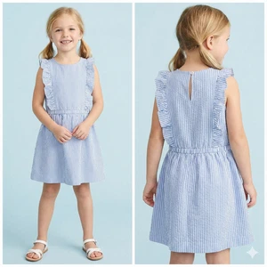 J. Vestido Crew Crewcuts Azul y Blanco Seersucker Niñas Talla 8 Preppy Volantes - Imagen 1 de 13