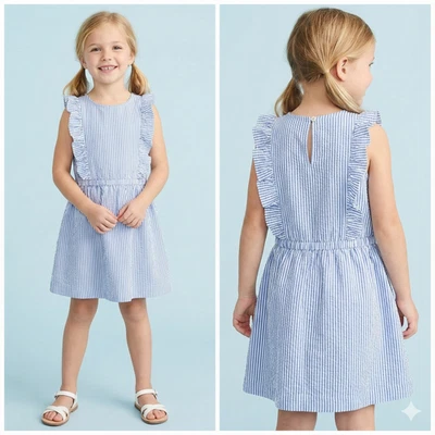 J. Crew Crewcuts Blue and White Seersucker Dress Girls Size 8 Preppy Ruffles - Image 1 of 4