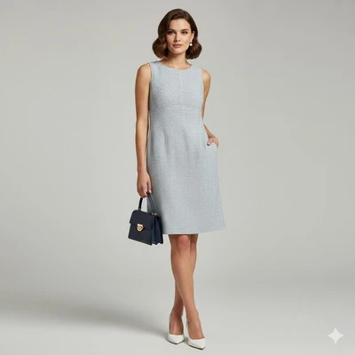 Pendleton Womens Sheath Dress Blue TweedKnee Length Sleeveless Sz 16 Made in USA - Image 1 of 4