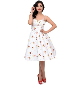 Abito swing Stop Staring fiori di fragola taglia 16 aderente e svasato anni 50 rockabilly  - Foto 1 di 7