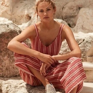 Anthropologie Ett:Wa Red White Striped Jumpsuit Women’s Small Cotton Blend - Picture 1 of 3