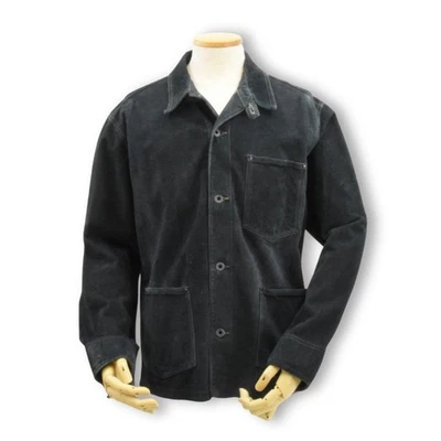 Unused RRL Ralph Lauren Indigo Dyed Suede Leather Chore Jacket M Indigo Gray - Image 1 of 4