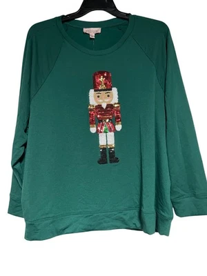 Philosophy Mujer Vacaciones Cascanueces Lentejuelas Sudadera Verde Pullover Talla 2X Foto 1 de 4