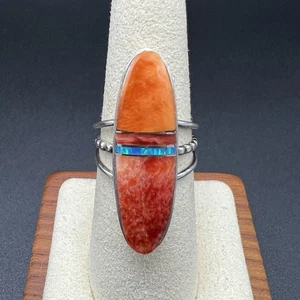Harold Smith Navajo Sterling Silver Spiny Oyster And Opal Inlay Ring Size 6.25 - Picture 1 of 19