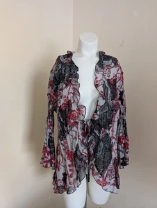 Vintage Y2K Cottage Womens Blouse 1X Coquette Ruffle Tie front Crepe Sheer Witch - Picture 1 of 12
