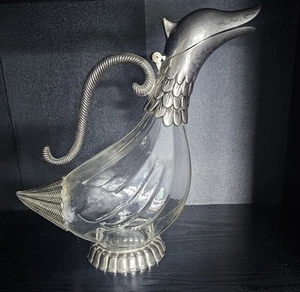 Vintage French Silver Plated Glass Duck Decanter by Silea - Picture 1 of 15
