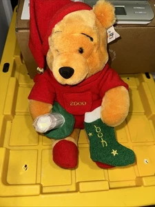Disney Store Winnie The Pooh Christmas With Milk & Stocking Stuffed Bear 2000 - Picture 1 of 10