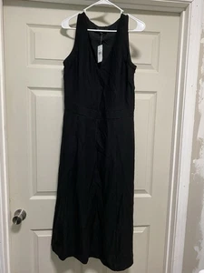 ¡NUEVO CON ETIQUETAS! Maxi Vestido Banana Republic Negro Halter - Talla 10 Alto Con Bolsillos - Imagen 1 de 5