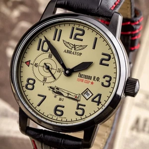 Men's Watch AVIATOR GASTELLO Poljot 3105 Mechanical Pilot Watch Watch Russia WK2 - Picture 1 of 8