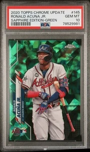 2020 Topps Chrome Update Sapphire RONALD ACUNA JR Green /45 #U-145 PSA 10 Pop 4 - Picture 1 of 2