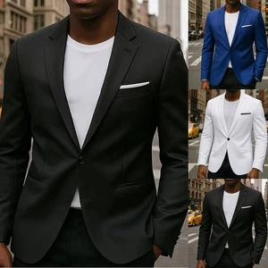 Mens Slim Fit Blazer Business Suit Jacket Korean Style Long Sleeve Casual - Picture 1 of 14