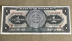 1 Peso Mexican Bank Note 1959 El Banco de Mexico Serie IR No. J262360 Aztec - Picture 1 of 2