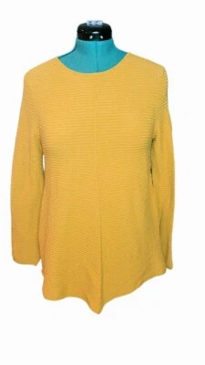 ALFANI Women Gold Ribbed-knit Crewneck Sweater Top Button Sleeve Detail Large - Image 1 of 4
