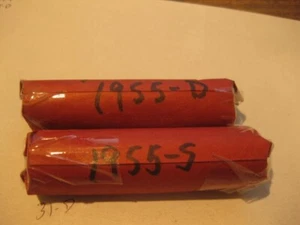 2 rolls (100) 1955-S-1955-D Lincoln cents avg. cir's - Picture 1 of 1