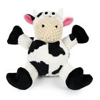 goDog Checkers Sitting Cow Squeaky Plush Dog Toy, Chew Guard Technology