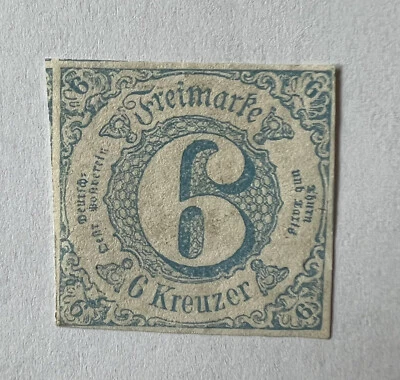 1862 THURNS AND TAXIS 6 KREUZER STAMP #54 IMPERF MINT MH GERMANY - Image 1 of 2