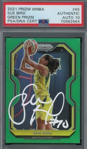 Sue Bird 2021 Panini Green Prizm WNBA Basketball Card #65 Auto Graded PSA 10
