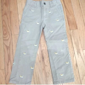 Janie and Jack basset hound dog embroidered khaki pants 4 - Picture 1 of 6