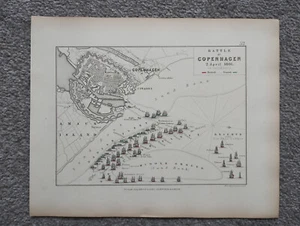 1850 Antique Map of Copenhagen, Denmark. April 1801 - Picture 1 of 1
