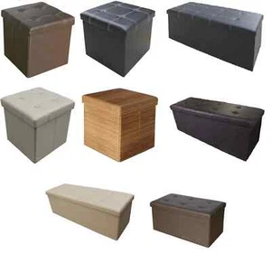 Folding Foot Stool Chest Cube Seat Toy Storage Box Pouffe Ottoman Faux Leather - Picture 1 of 12