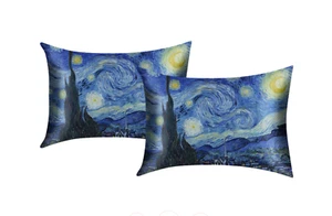 *NWT* Van Gogh Starry Night Satin Pillowcases - Set of 2 - Picture 1 of 4