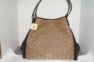 BOLSO DE HOMBRO/CARTERA COACH SIGNATURE EDIE CLARO CAQUI/MARRÓN JACQUARD/CUERO 33523 Foto 1 de 4