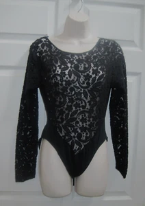 Victoria's Secret Women’s Medium Black Bodysuit Crochet Lace Long Sleeves VTG - Picture 1 of 15