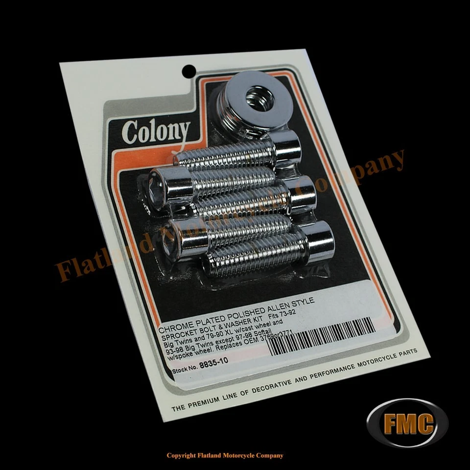 Colony 8835-10, Sprocket Bolt Kit, 1973-1998 Models, P/N 3769, 3771, Polished Foto 1 de 1