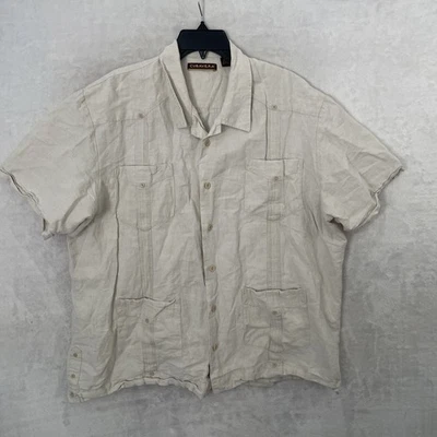Cubavera Hombres Camisa con Botones Beige Sólido 2XL Mezcla de Lino Manga Corta Cuello Bolsillo Foto 1 de 4