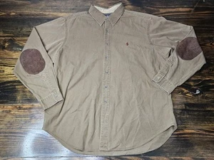 Vtg Polo Ralph Lauren Button Up Shirt XxLarge Suede Elbow Patches Academia 90s - Picture 1 of 11