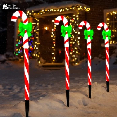 JUST FOR CHRISTMAS Christmas Candy Cane Lights with Timer 8 Modes 35 LEDs Garden Path Lights 5PK