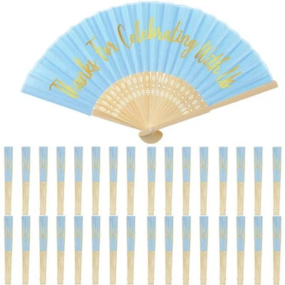 50 Pcs Wedding Fans for Guests Bulk Silk Hand Fans Handheld Folded Thank You ... - Image 1 of 4
