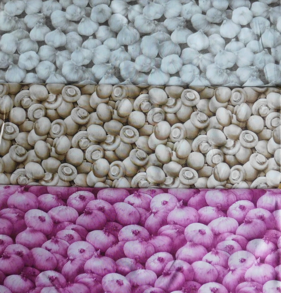 Patchworkstoff (€21/m²) 0,3 m Garten Früchte Zwiebeln Knoblauch  1,1m breit - Bild 1 von 1