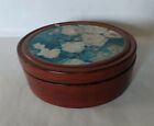 Vintage Ceramic Handpainted Oval Trinket Box / Pot Floral & Wood Effect Design 
