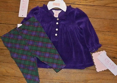 Top y leggin a cuadros de terciopelo púrpura manga larga colección recién nacido Chaps precio de venta sugerido por el fabricante 36 USD  Foto 1 de 3