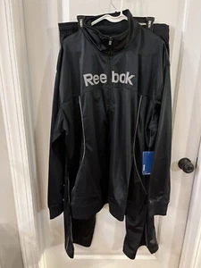 Reebok Mens Spell Out Lined 2 Piece Windbreaker Track Suit Black 2XL NWT - Picture 1 of 17