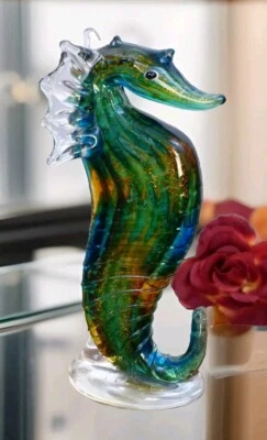 Seepferdchen Glas Figur Glasfigur Skulptur Kristallglas Murano Stil Fisch Deko  - Bild 1 von 4