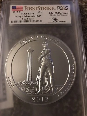 2013 P America The Beautiful 5 oz ATB Perry's Memorial PCGS SP70 First Strike - Image 1 of 3