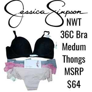 NWT Jessica Simpson Bra 36C and 3 Pack Thongs Medium - Picture 1 of 8