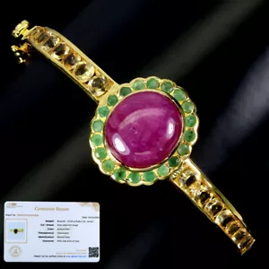 Summer 925 Silver Bangle Oval Ruby Citrine Emerald Gemstone Free Certificate - Picture 1 of 13