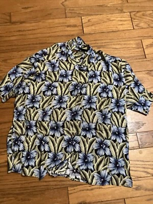 John Henry Mens Size XL Viva Tropical Blue Iris Button Up Shirt Floral Print - Image 1 of 4
